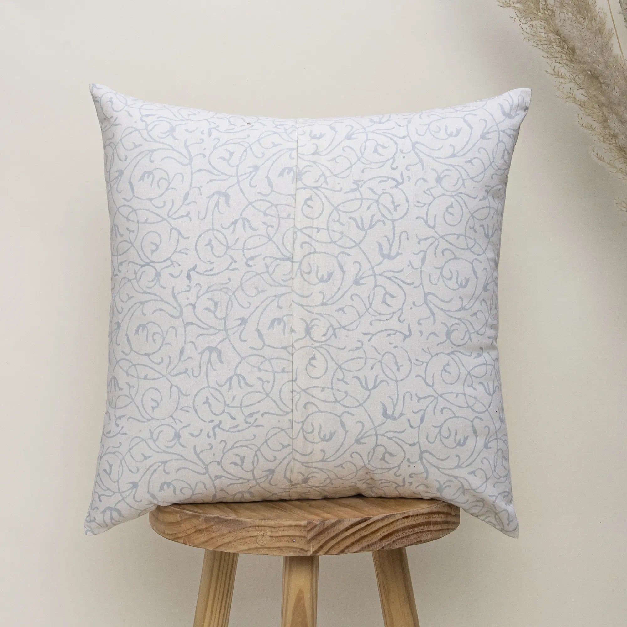 Block Print Cotton 3-Seater Cushion Sofa Leaf Design